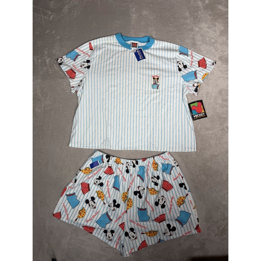 NWT Vintage Mickey Unlimited Pajama Set 1X Sweet Dreams Disney 2 Piece Shorts